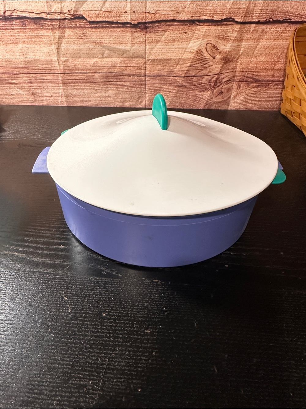 Tupperware Microwave Steamer Set 3-Piece Plastic Blue/White/Green 11 in w/ Lid